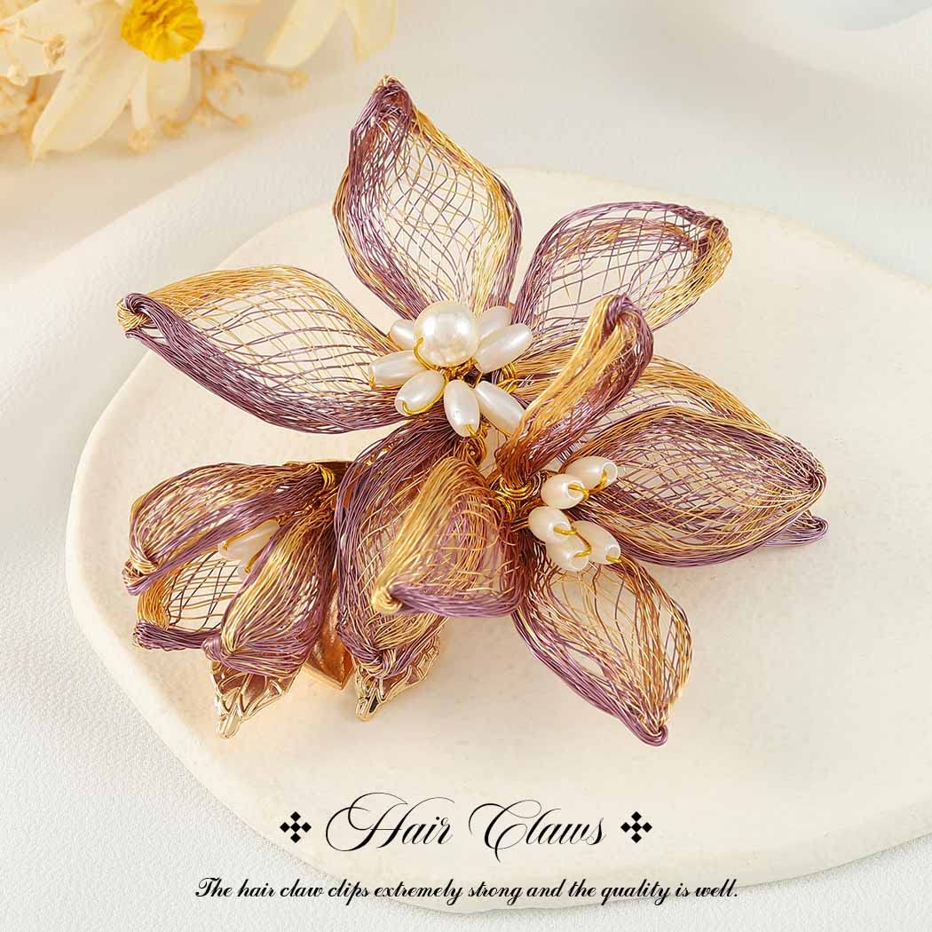 Flower Bridal Hair Clip Gold Purple Pearl Wedding Party Hair Accessories Women G 5pcs Bridal Flower Wedding Hair Pins Crystal Pearl Hair  main image 3