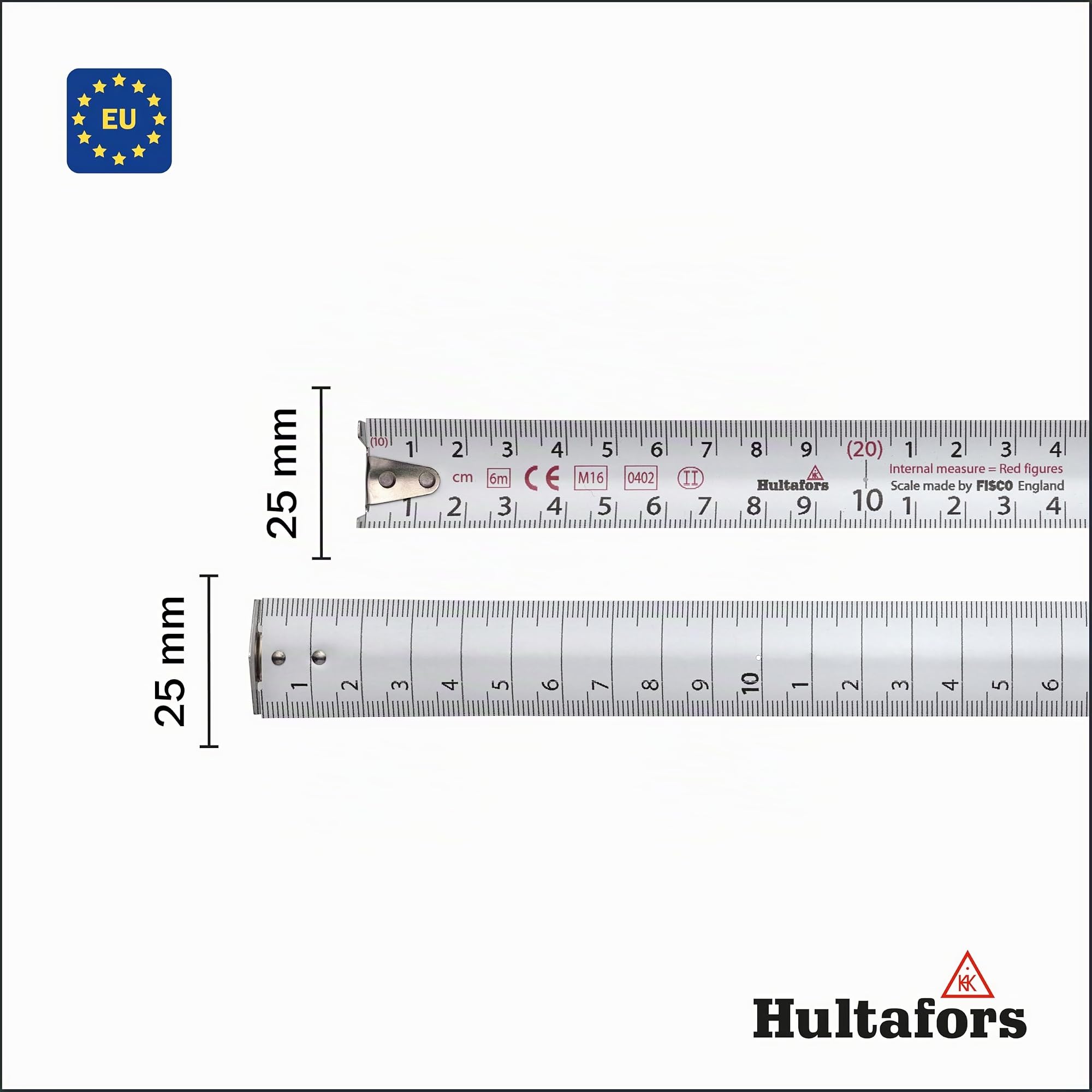 Talmeter flessometro 6metri I Hultafors I Classe di precisione II I Prodotto in UE flessometro marcatore 7-in-1 con funzione speciale di misurazione e marcatura I 359303