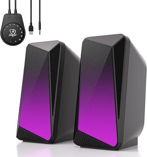 SOULION Altavoces de computadora 2.0, alimentados por USB y altavoces Bluetooth AUX de 0.138 in para monitor de escritorio, luces de llama LED y