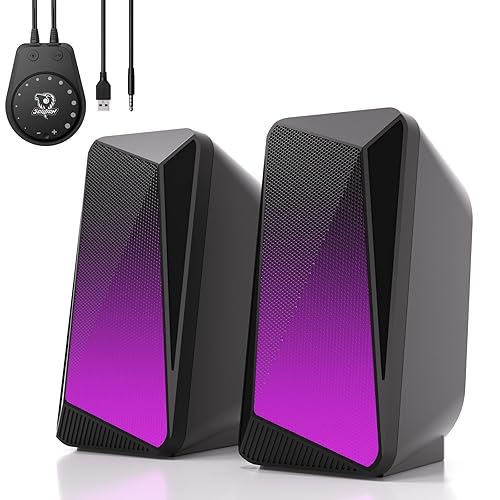 SOULION C30 Estéreo 2.0 Altavoces Bluetooth para PC, Portátil, Monitor, Juegos, Altavoz Gaming Negro, Entrada Auxiliar de 3,5 mm, Alimentación por USB, Iluminación LED de Colores, 1 par - Negro