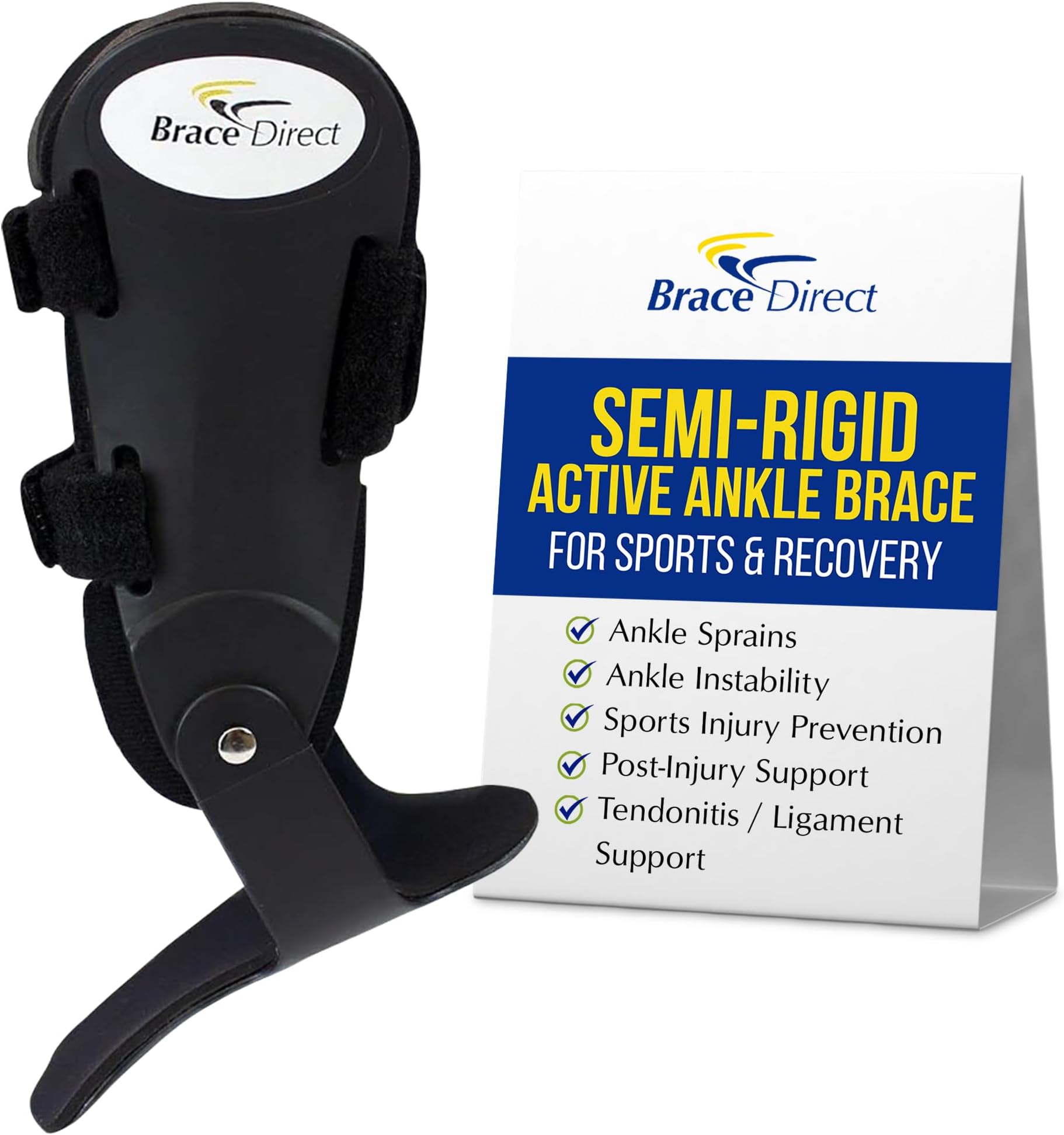 Brace Direct Semi-Rigid Active Ankle Brace for Sports - Maximum Support for Sprains & Injuries, Stabilizes & Protects Athletes Ankles Basketball, Volleyball (S - Left, Men 7-9 / Women 8-10)