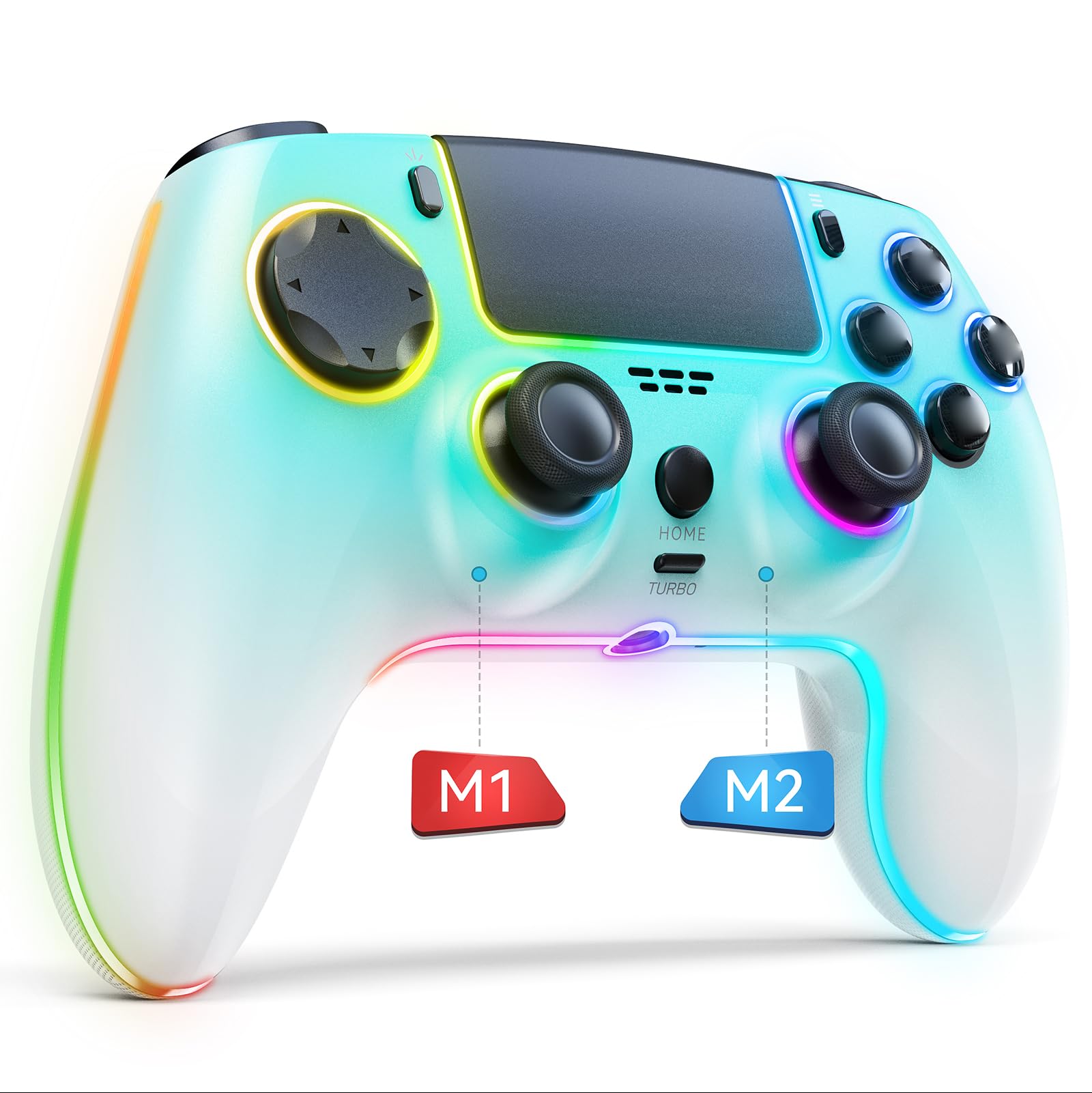 Snezhnaya Wireless Controller for PS4, LED Star Controller Compatible with PS4/Slim/Pro/PC/IOS/Android/Switch,9 Colors RGB Light,Turbo/Wakeup/Motion Sensor