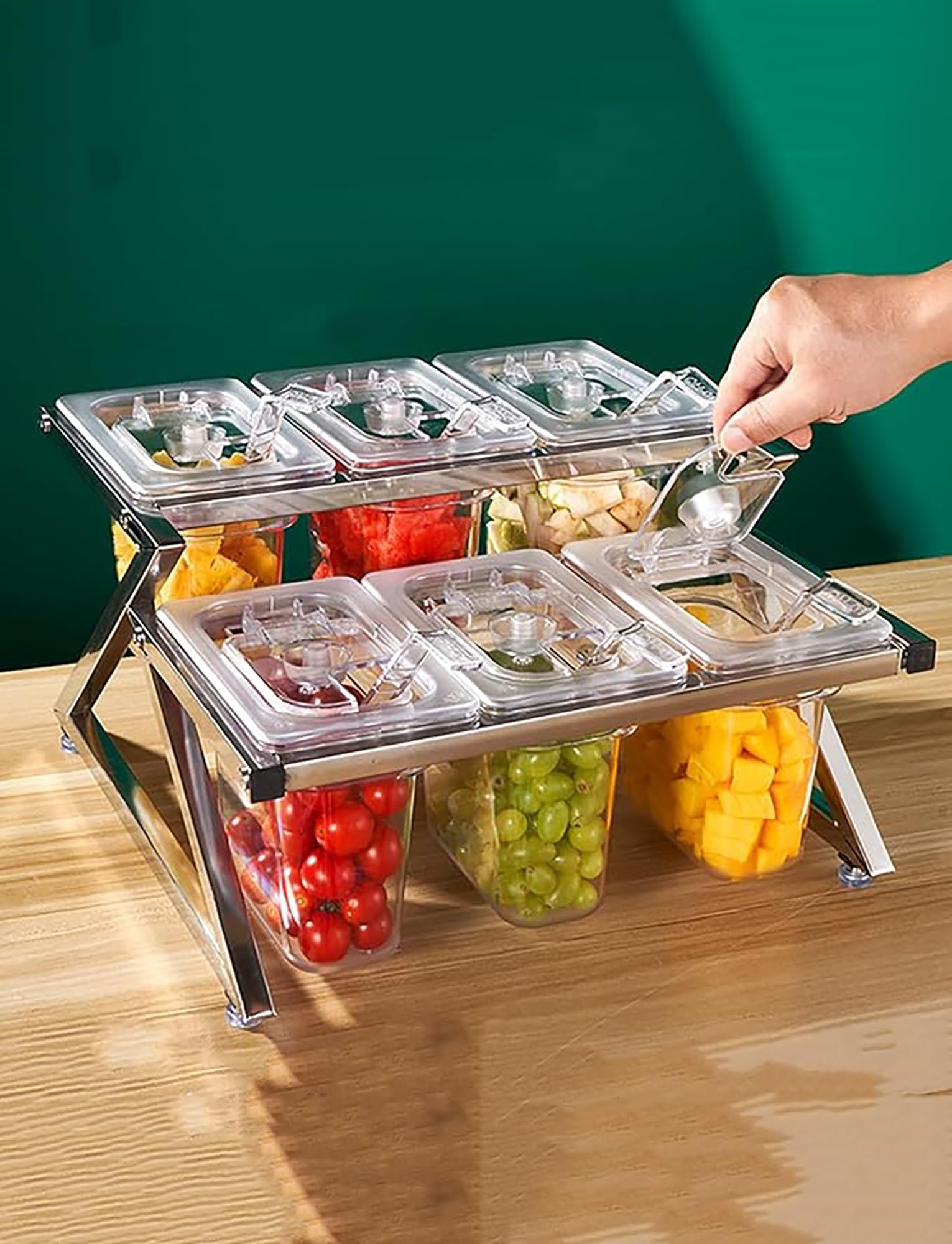 Générique Coffret à épices transparent avec récipients et couvercles amovibles, boîte à confitures, for salon de thé, restaurant ou dessert.(36x36.3x21cm)