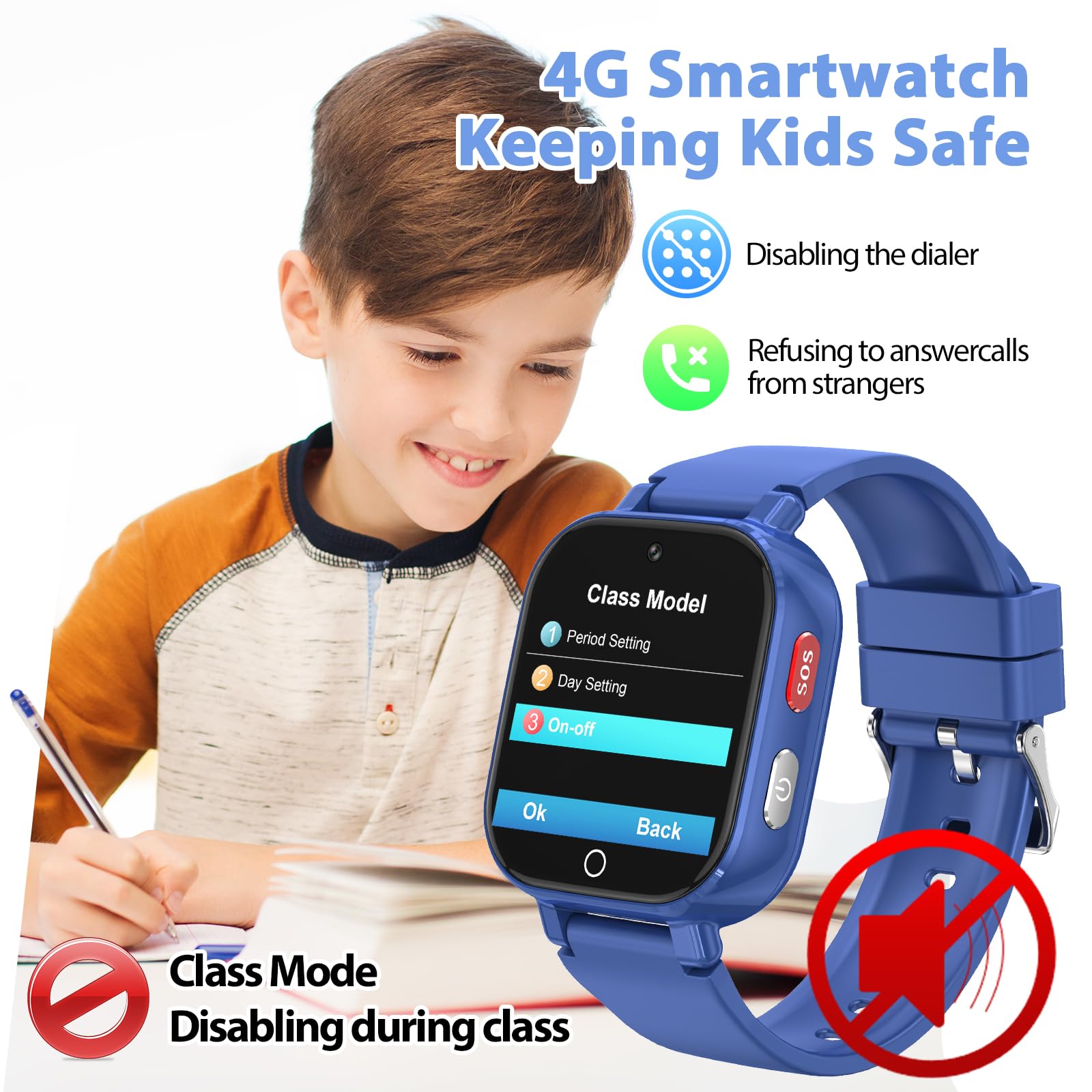 Smartwatch Bambini, Orologio Bambina con GPS, IP68 Smartwatch Bambino Chat Video/Vocale/WIFI/Ricezione SMS SOS Modalità Scuola Piccolo Orologio per Bambini, Regali Bambino Dai 4 Anni in Su, Blu