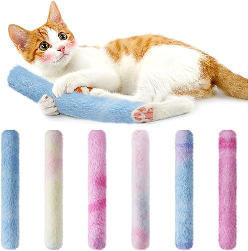 MEWTOGO 6 juguetes para patear gatos con papel de sonido, juguetes masticables de felpa suave para chillar, juguete duradero para gatos de interior,