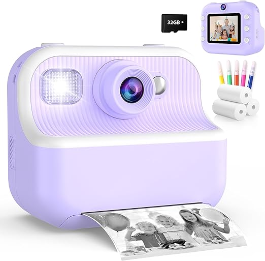 Kids Camera Instant Print, Toys for 3-12 Year Old Girls Christmas Birthday Gifts, 48MP Kids Selfie Digital Camera, 1080P HD Children Video Recorder, 2.4" Toddler Camera with Print Paper