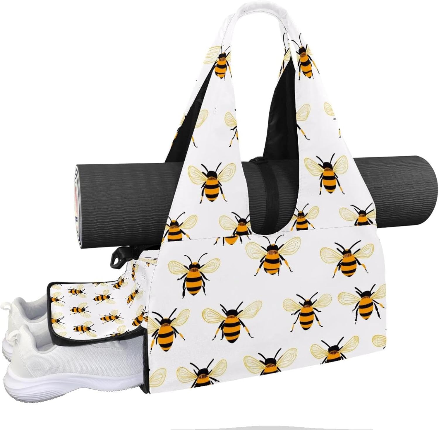 Yoga Mat Bag, Gym Workout Bag with Shoe Compartment, Bees Pilates Bag for Women, Quick Access Storage Yoga Tote Bag for Sports Travel Office