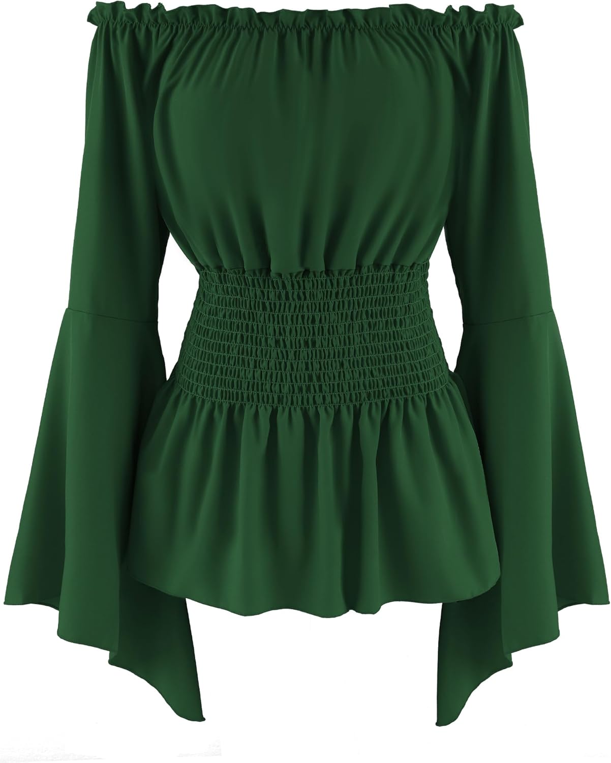 FEOYA Women's Renaissance Blouse Long Sleeve Off Shoulder Shirt Ruffle Trumpet Smocked Tops Victorian Pirate Peasant Costume