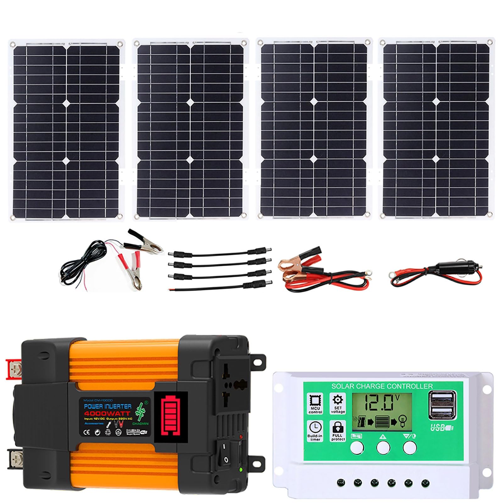 Zestaw falownika solarnego 6000 W Off-Grid ze składanym, wodoodpornym panelem 100 W i kontrolerem 50 A do kamperów i kempingów(4000w)