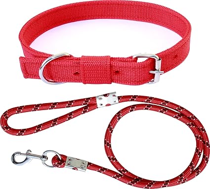 BODY BUILDING Dog Belt Combo of Dog Collar with Red Dog Lead Specially for Medium Breeds Dog Collar Leash (Red)