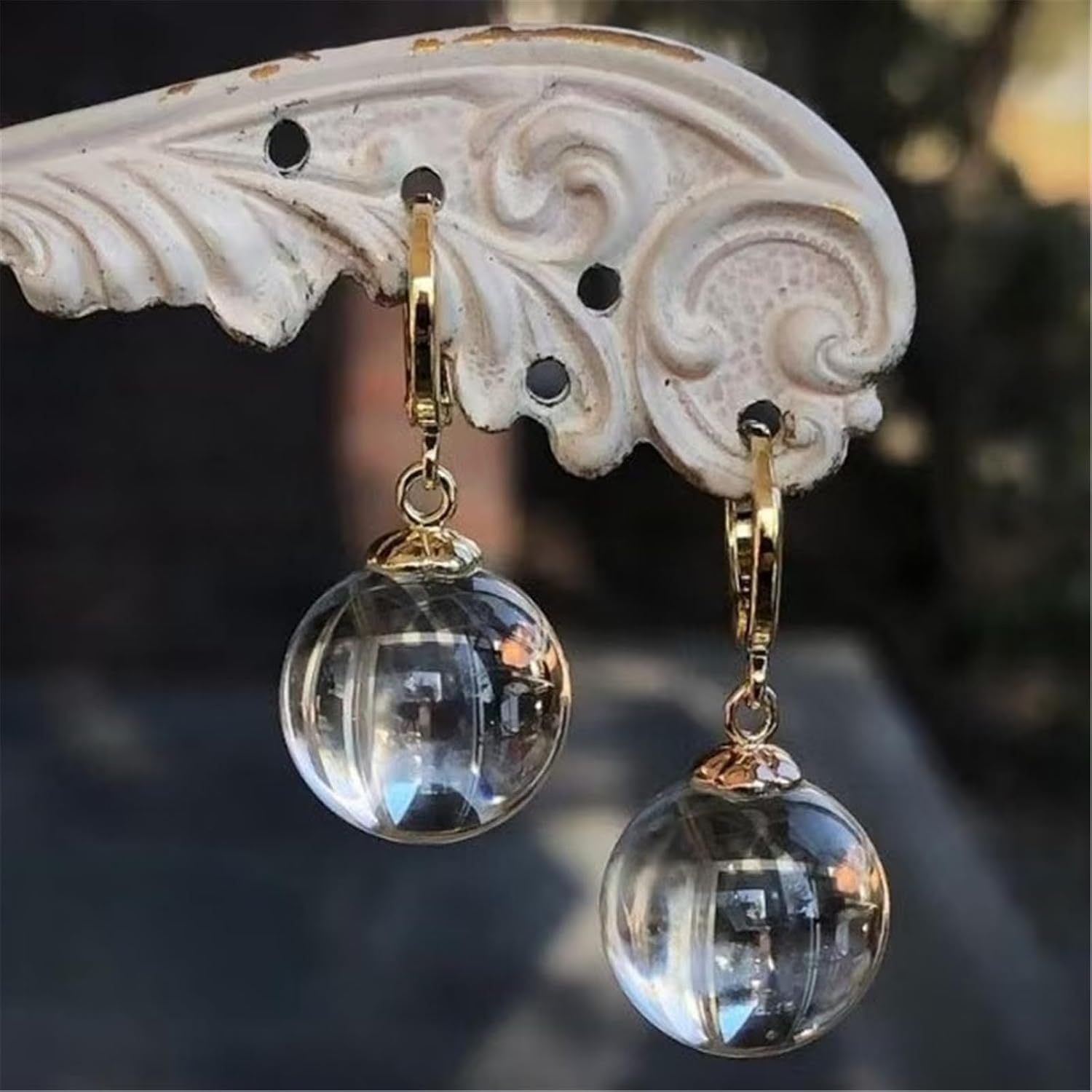 Elegant Women ' S Glass Ball Earrings with Bubble Pendant for Sensitive Ears Versatile Gift Work Earrings