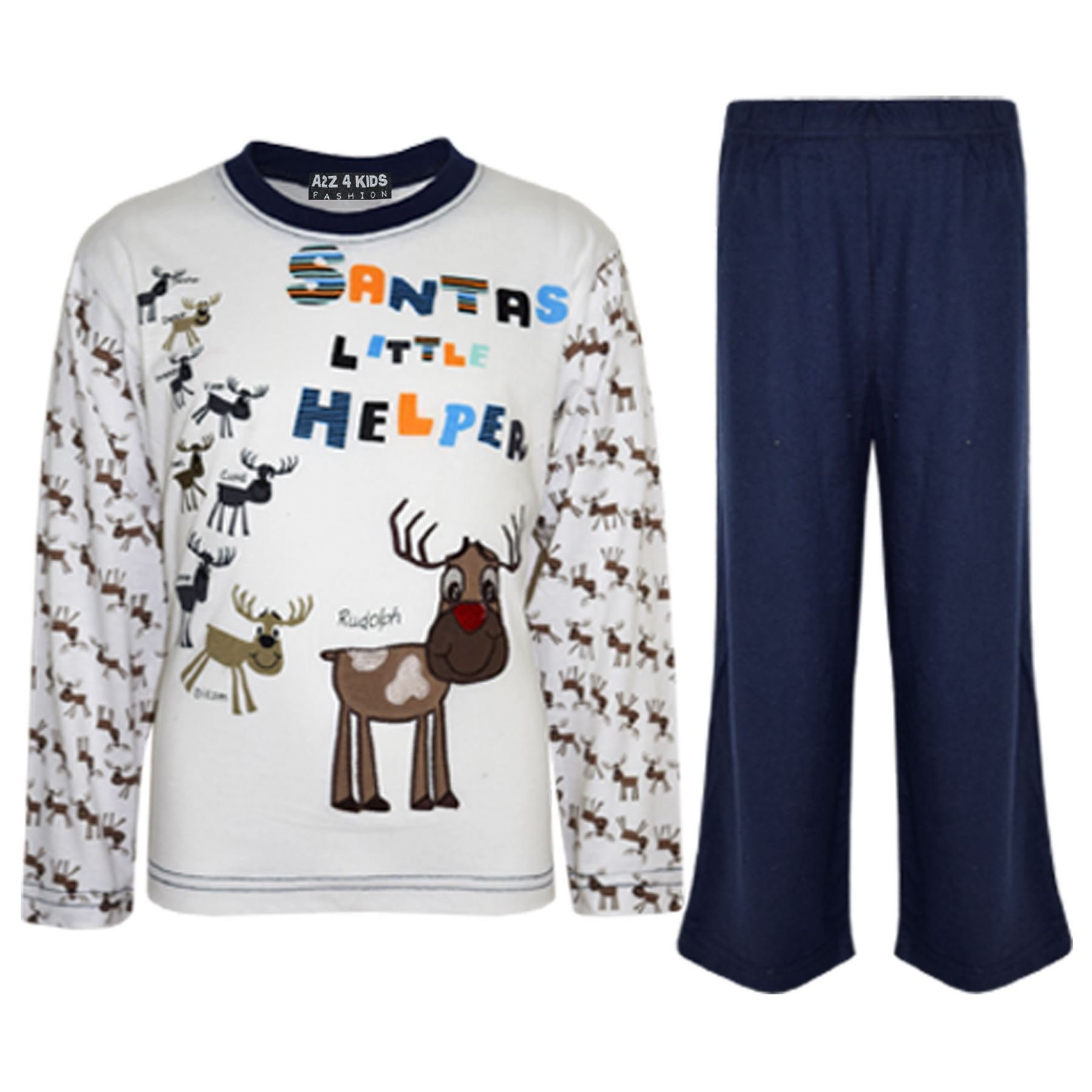 A2zkids (2-3 Years, Navy) Kids Girls Boys "Santas Little Helper" Christmas Pyjamas Reindeer Rudolph Pj's Blue