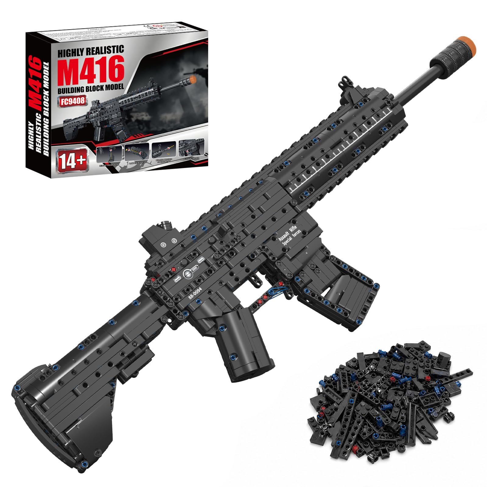 LQPFBSM 1:1 M416 Building Block Set 1259 Pcs Military Gun Rifle Model Kit for Adults & Teens