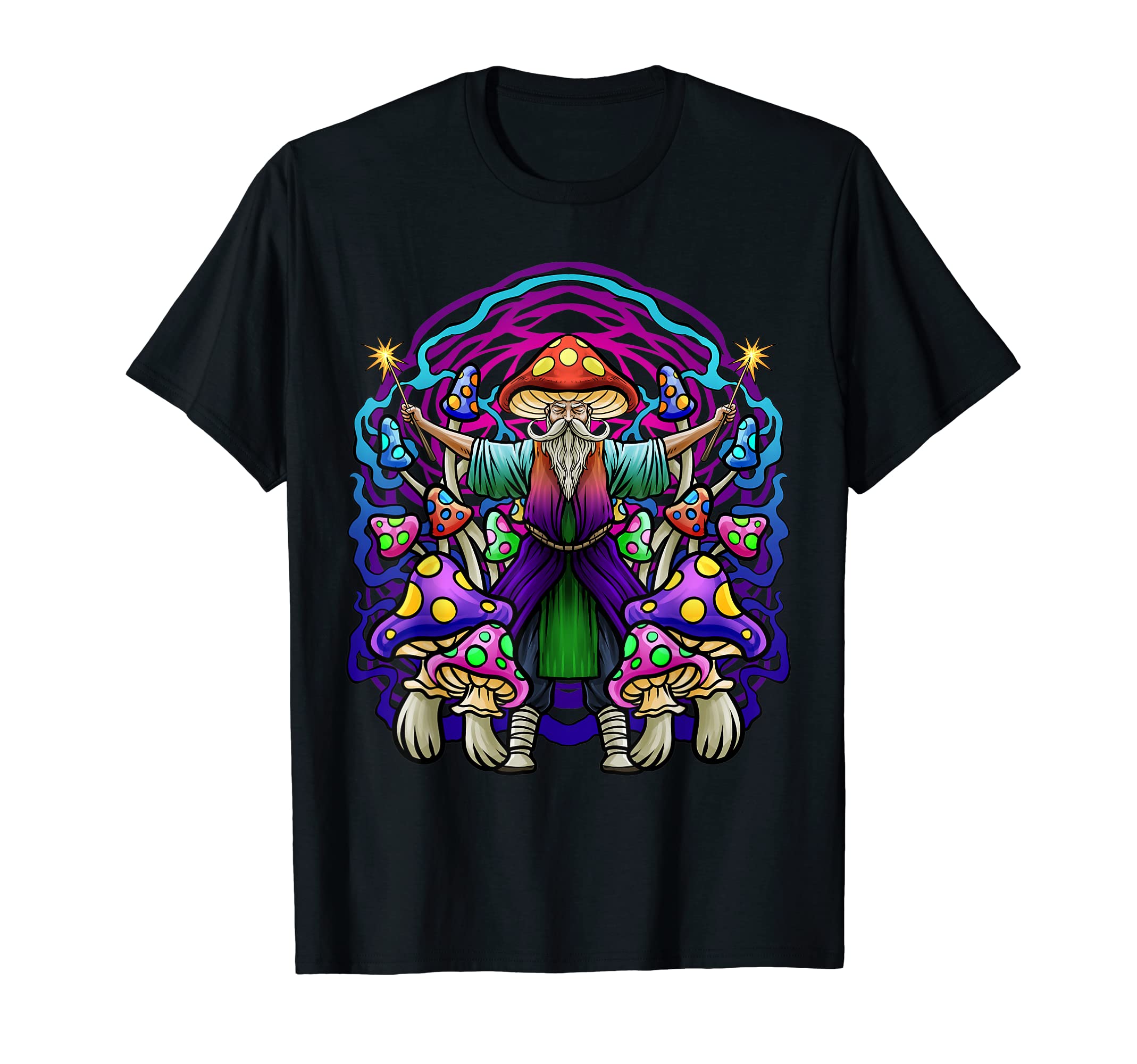 Mushroom Wizard Beard Hippie Dude Psychedelic Morels Retro T-Shirt