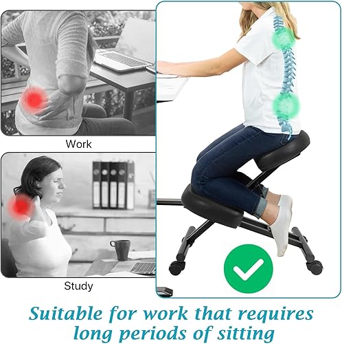 Miniatura 5 de Silla ergonómica de rodillas ajustable y cómoda, silla de equilibrio de rodillas con 4 ruedas, silla ergonómica para oficina, estudio, trabajo