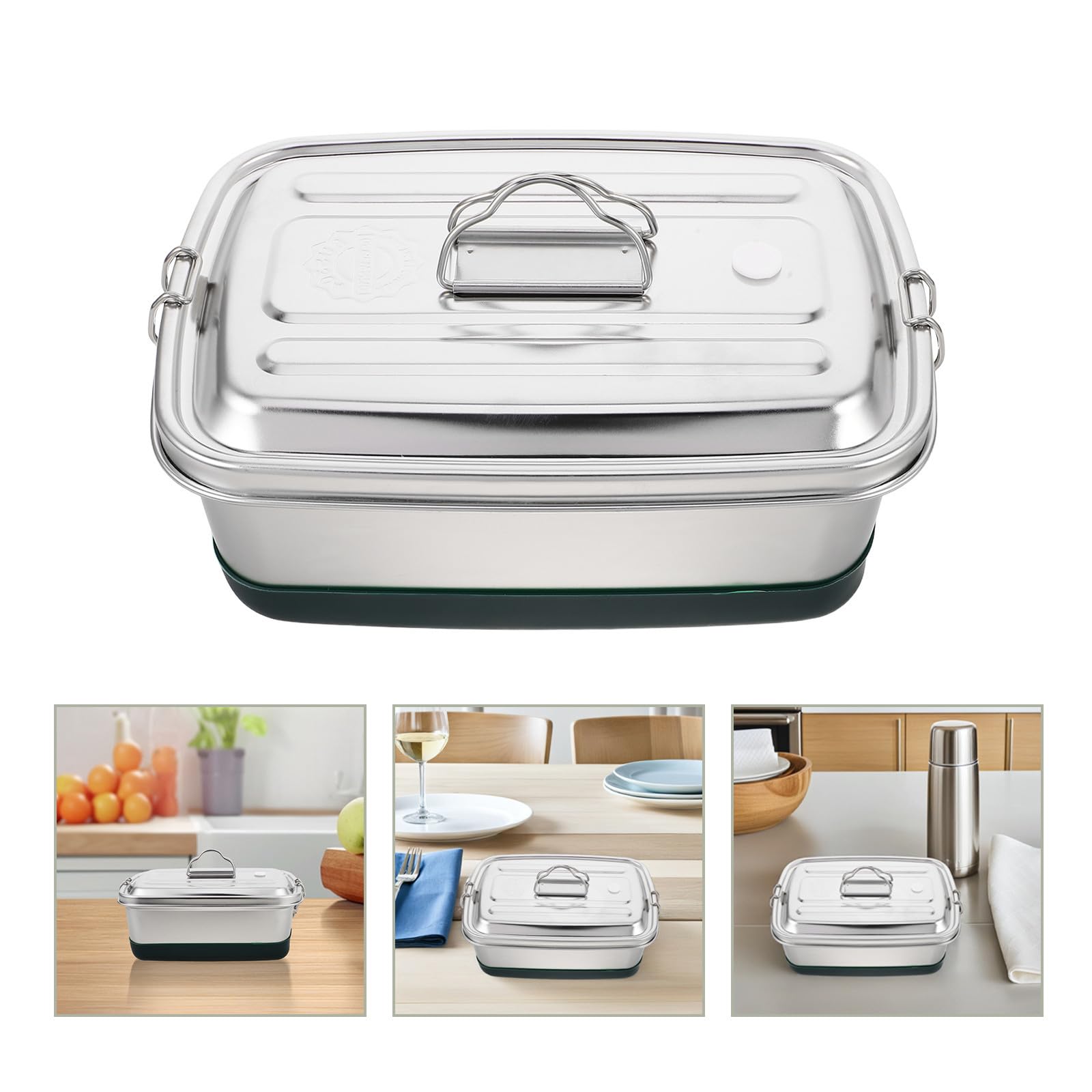 Portapranzo in Acciaio Inossidabile 3 Scomparti, Resistente Agli Urti e Portatile, per Viaggi e Lavoro, Contenitore Pranzo con Separatore in Argento