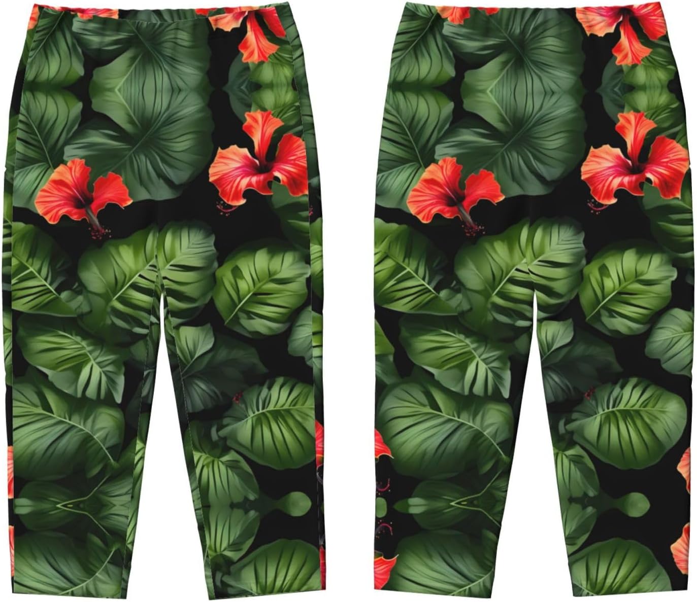 Tropical Flowers And Foliage Print Fashion Pajama Bottoms,Cotton Pajamas,For Both Lounging At Home And Casual Outings