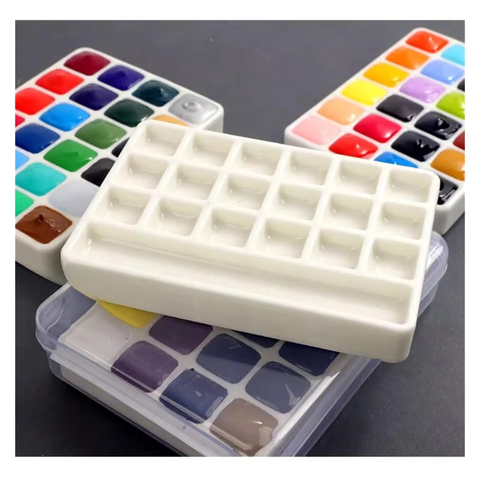 Paleta de Pintura para cerámica Paleta de cerámica vacía, Paleta Acuarela, Bandeja Pintura 18/24 Rejillas, Suministros Arte portátiles for Viaje Artista(24girds)