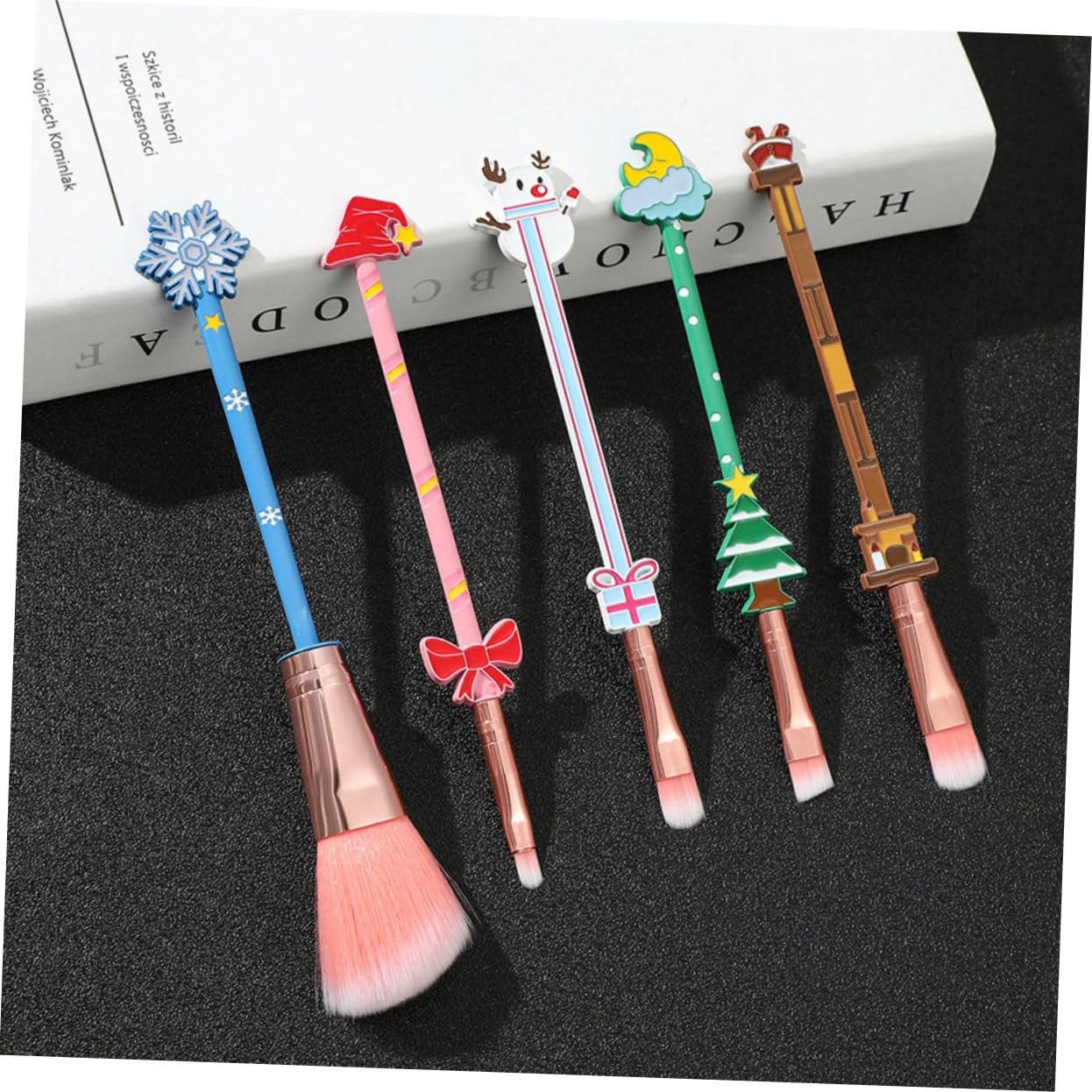 MAGICLULU 3 Set Di Pennelli Per Il Trucco Da Ragazza Design Natalizio Unico Materiale Setole Delicate Strumento Di Bellezza Resistente Alla Luce 5 Pezzi * 3
