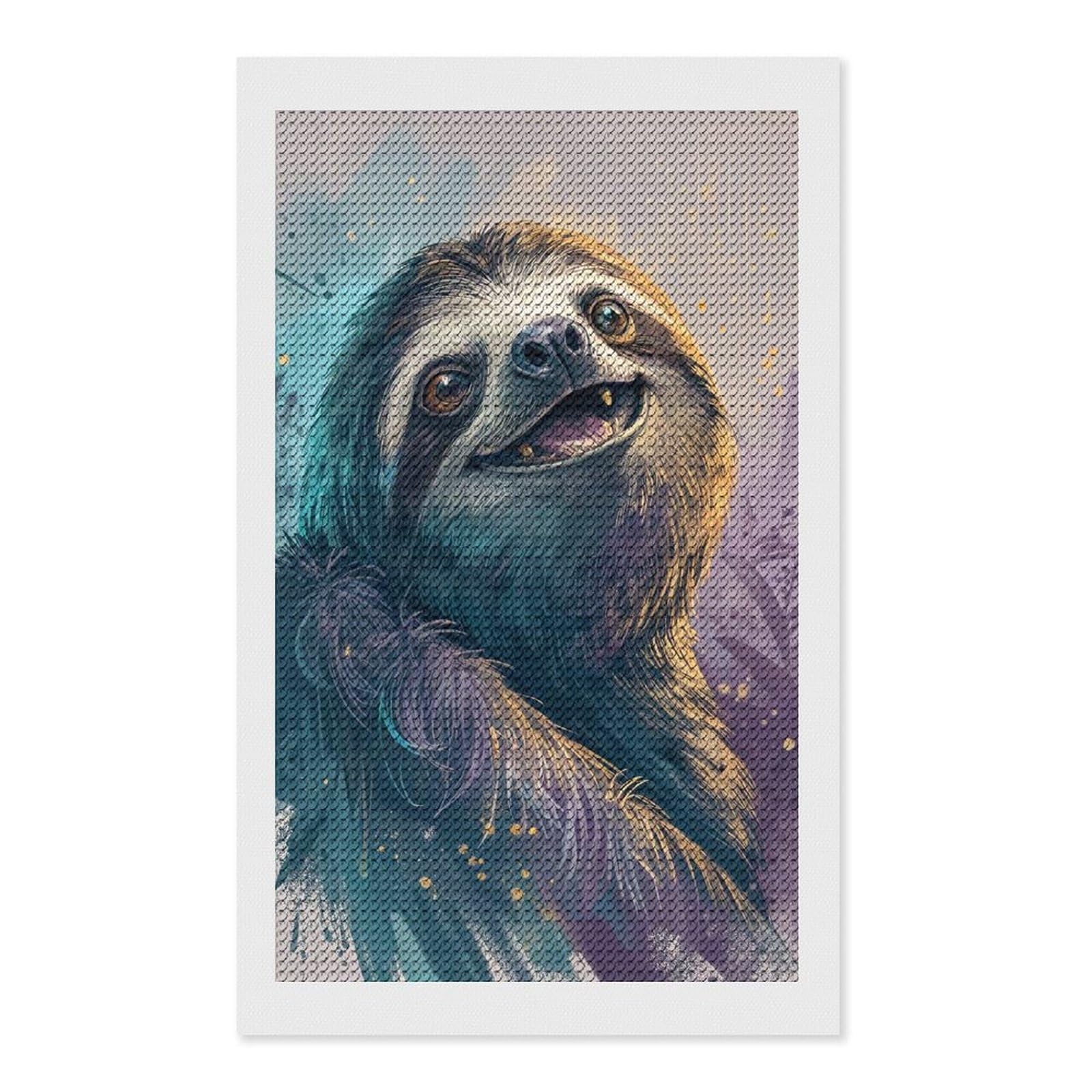 Junmoney Smiling Sloth Portrait Diamond Painting Set 12"x20", Stress Relief Craft, Easy to Enjoy, Vintage Style Decor, Festive Craft Gift