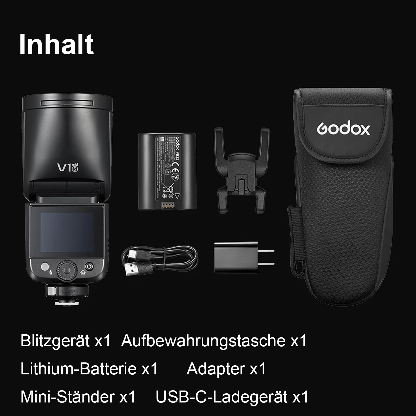 GODOX V1 MID S Kamerablitz für Sony,V1mid-S TTL Rundkopf Kamera Blitz,55Ws Reiseblitz 650+ Blitze 2.4G HSS 1/8000s V1midS Blitz für Sony Alpha A9III a7III a7CII a7IV a7C a7RV a7 a6700 a6400 ZV-E10 II