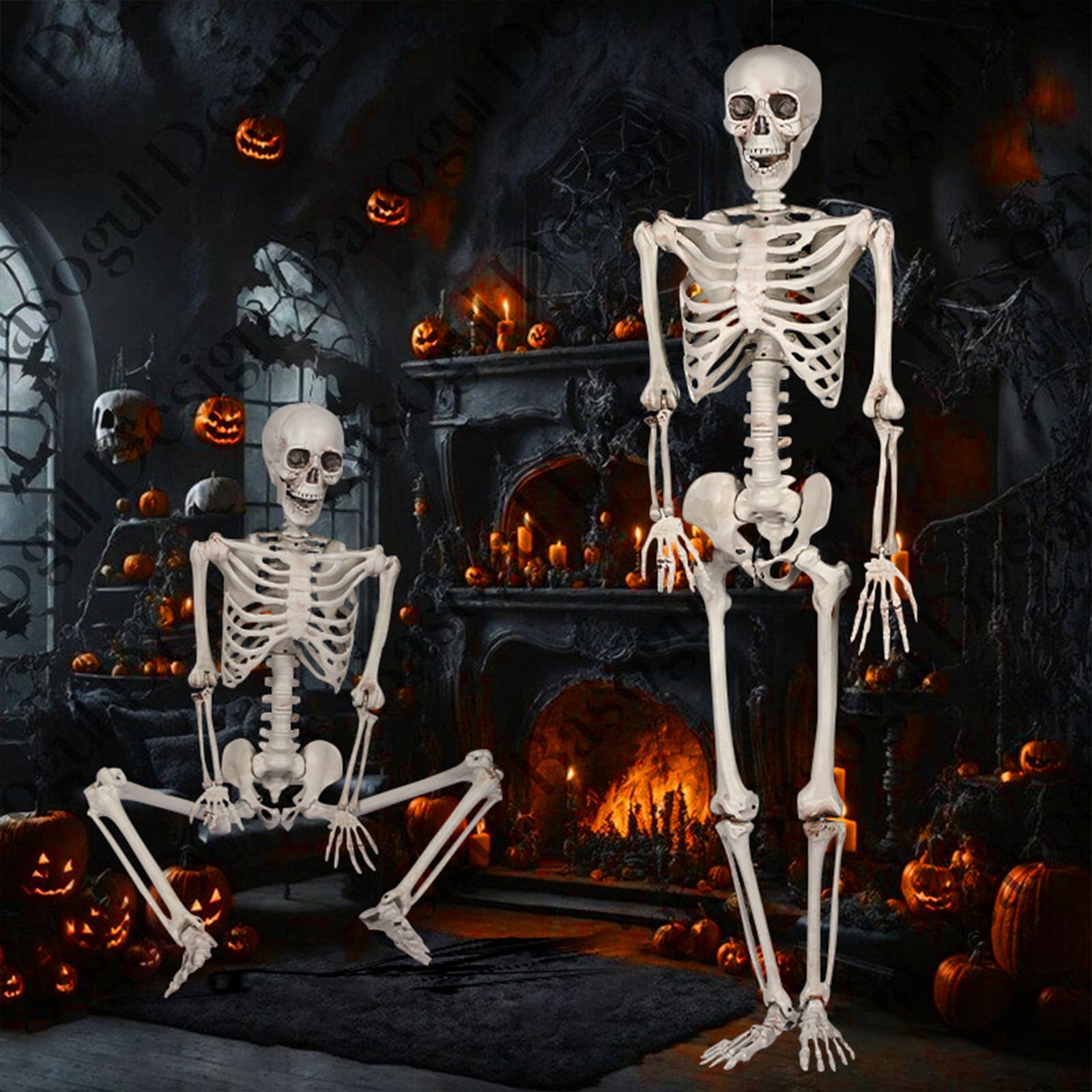 Squelette Halloween Décoration, 165cm Squelette Humain Taille Réelle, Squelette d'halloween pour Intérieure et Extérieure, Posable Skeleton for Halloween Garden Graveyard Decorations