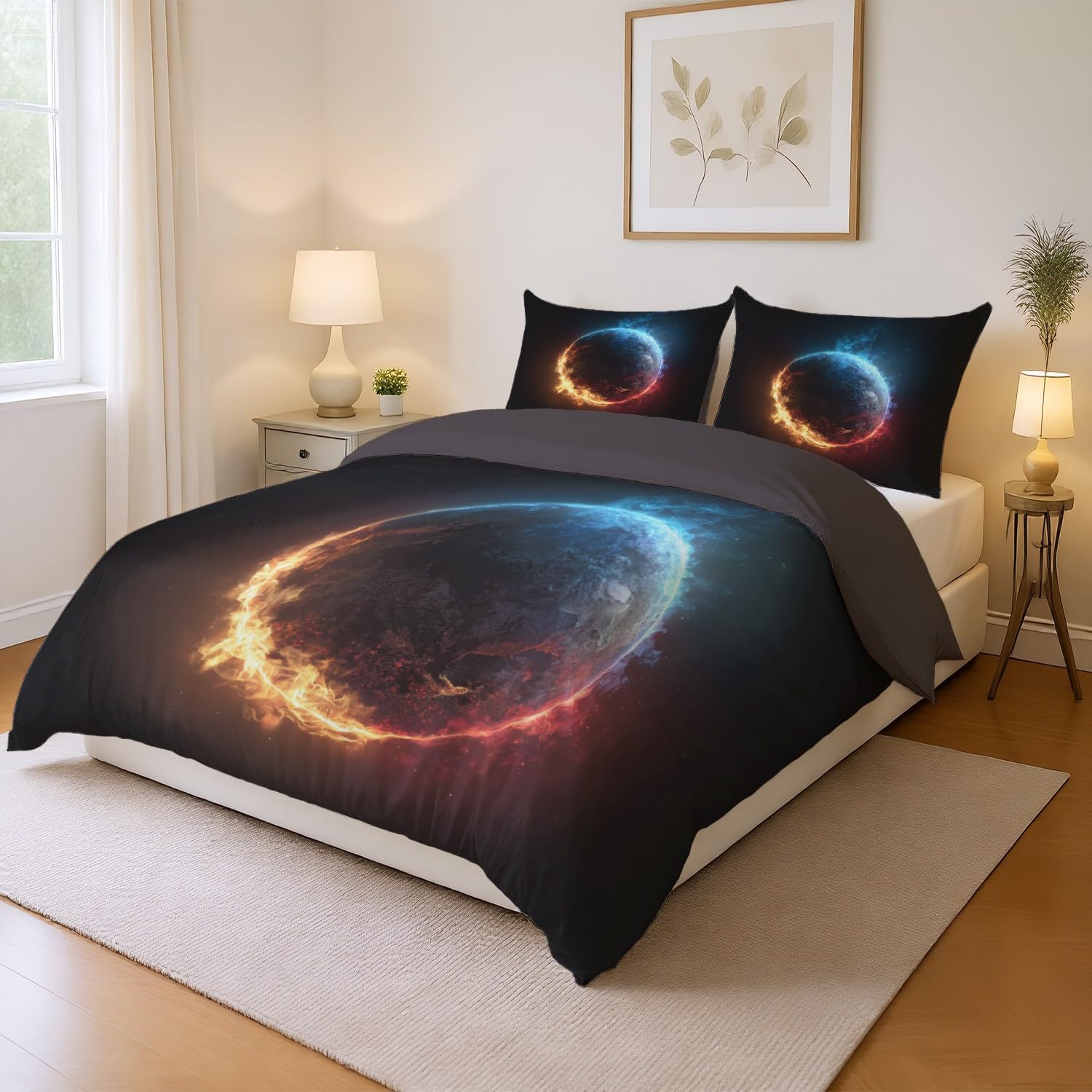 Genérico Czarna poszewka na kołdrę zapinana na zamek poszewka na kołdrę Fantasy Space Burning Earth Quilt Cover And Pillowcase Duvet Cover For Kids And Adults Duvet Cover 260x240cm