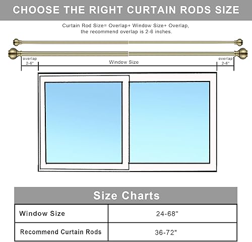 Miniatura 7 de Barras de cortina dobles de 1 pulgada de 36 a 72 pulgadas, barra de cortina de ventana, cortinero ajustable telescópico decorativo de latón antiguo