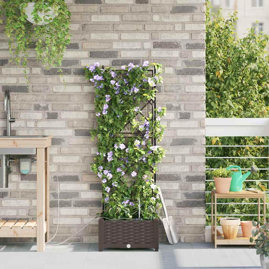 Jardinière auto-arrosage - Marron - 40 x 40 x 126 cm - En plastique - Avec irrigation pour l'extérieur - Design moderne pour terrasse et jardin