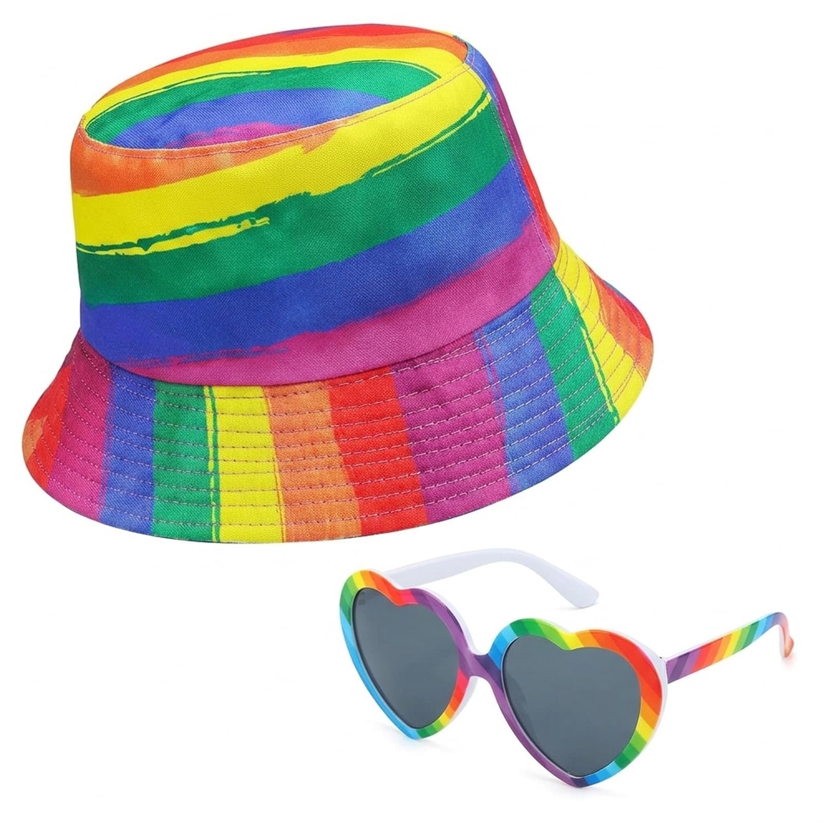 ZPLASK Pride Hat, Gay Pride Accessories, Rainbow Hat and Heart Shaped Sunglasses Sets, LGBTQ Colourful Reversible Cap for Women Men Party Celebrations Carnival Festival Daily Wear