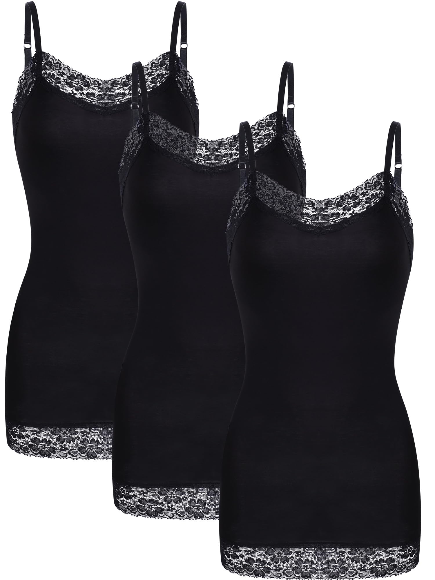 Satinior Women's Color Set 3 Willbond 3 Pack Tank Tops Lace Cami Camisoles Adjustable Spaghetti Strap Lace Tank Top For Girls Wearing - Multicoloured - XX-Large