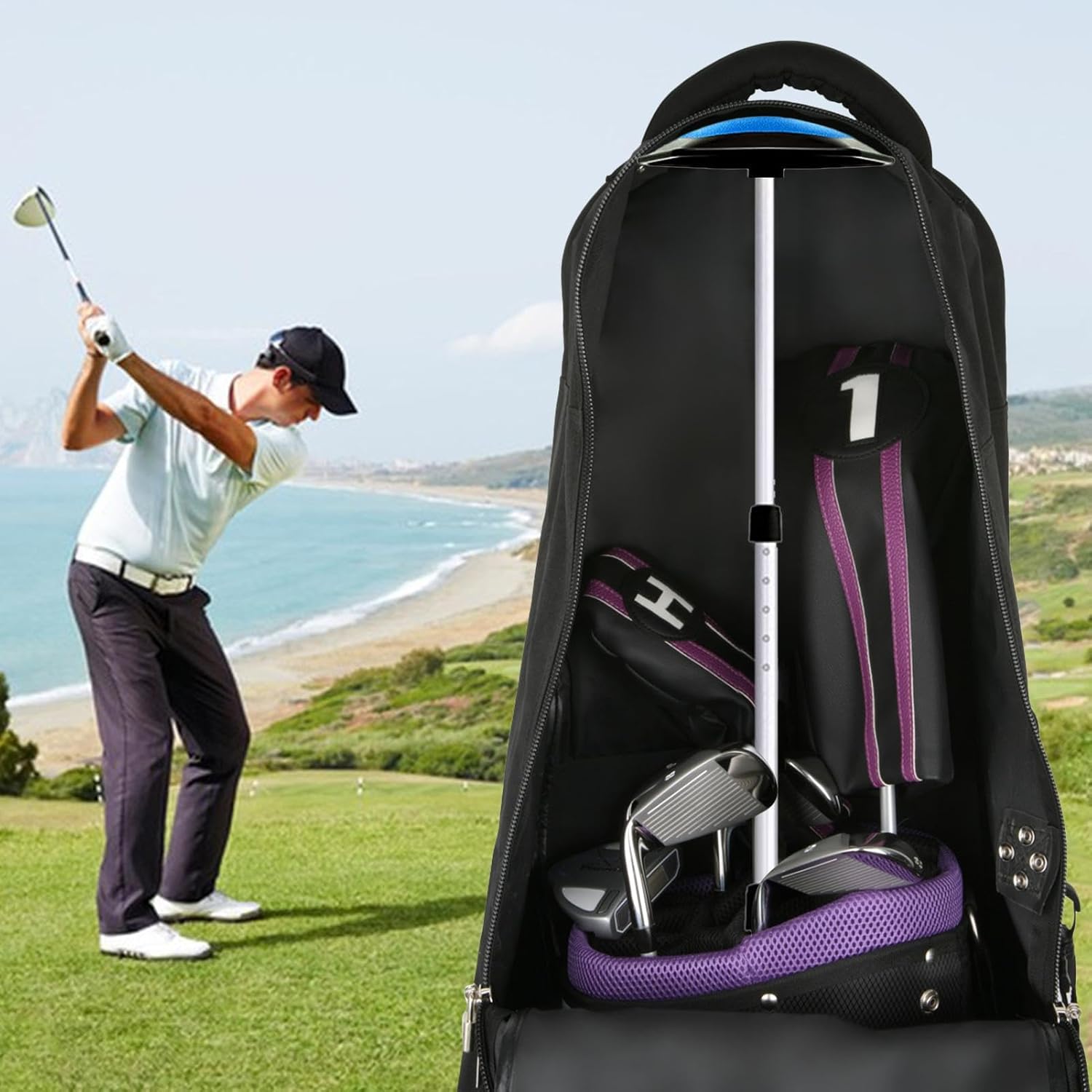 Golf Bag Support | Golf Bag Stiff Arm Support | Adjustable Golf Travel Bag Support System | Portable Golf Bag Support Rod | Stiff Arm Brace for Golf Clubs | Ideal for Secure Airline Travel