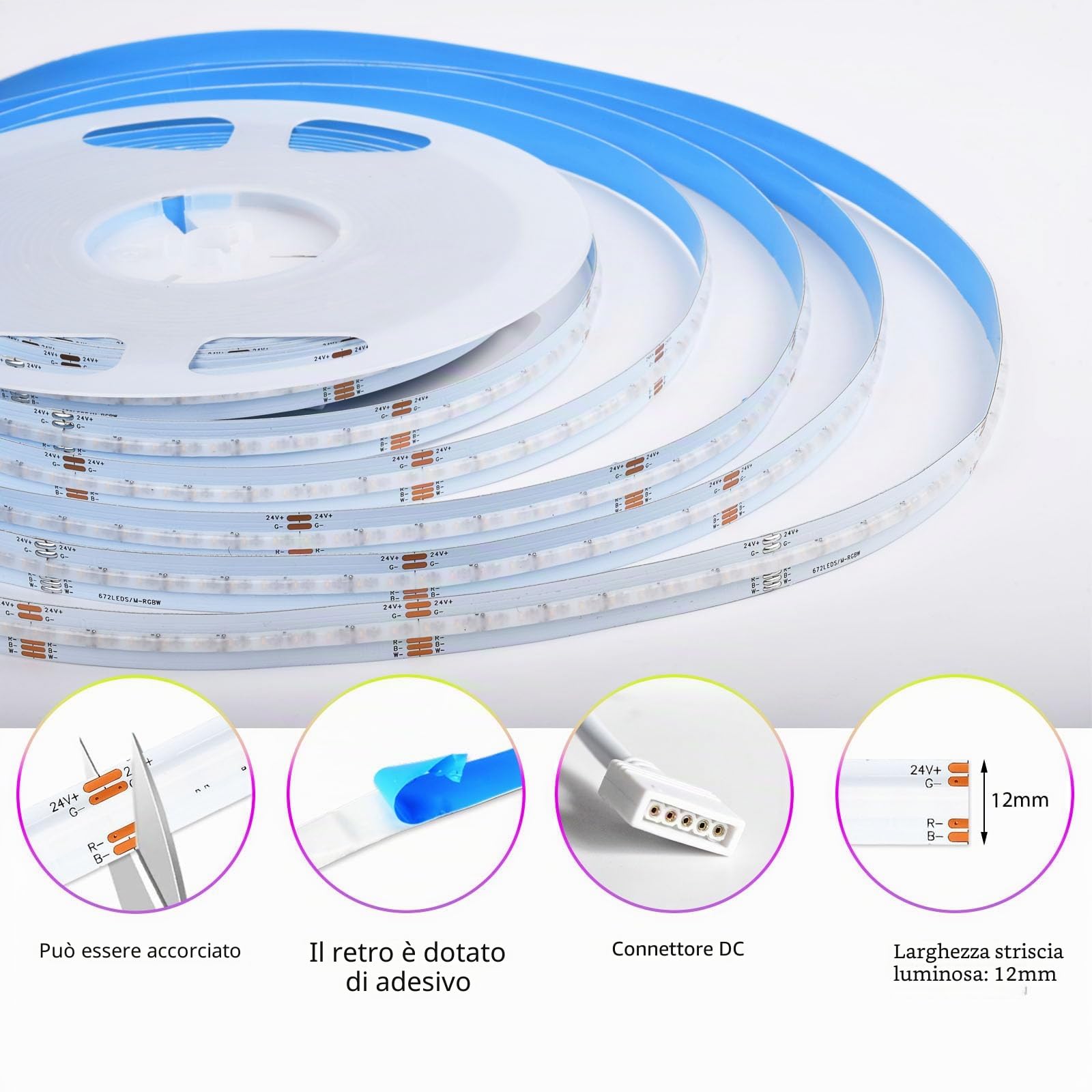 Striscia luminosa LED intelligente da 10 m, WIFI COB RGBW+bianco caldo, 24 V, 672 LED/M, 6720 LED, funziona con Google Home Assistant/Alexaz
