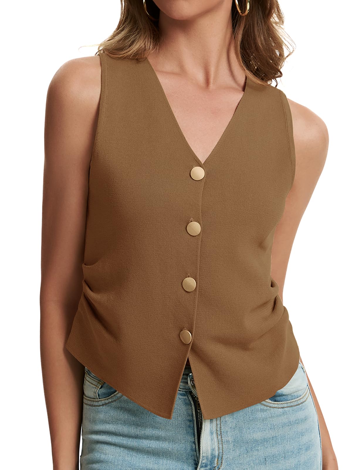 Sweater Vest Women Dressy Button Up Knit Sleeveless Tank Tops Work Business Casual Outfits Summer
