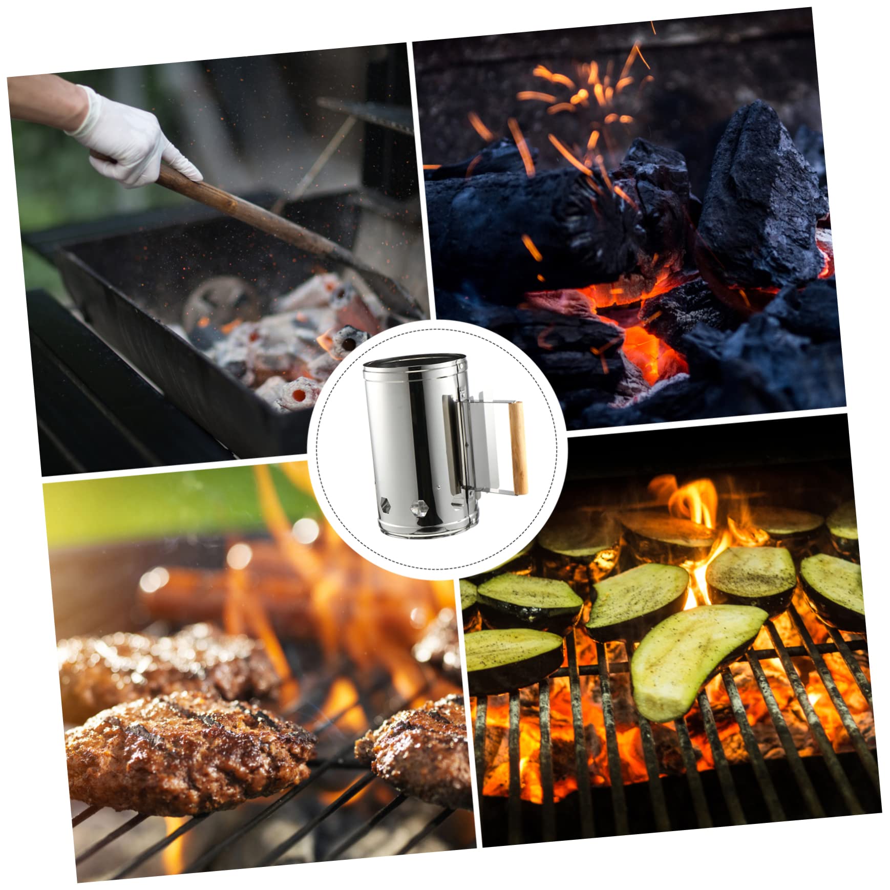 Accenditore Carbone Rapido per Barbecue da Esterno Stufa in Ferro e Piastra in Legno Termoresistente per Accensione Veloce e Isolamento Termico