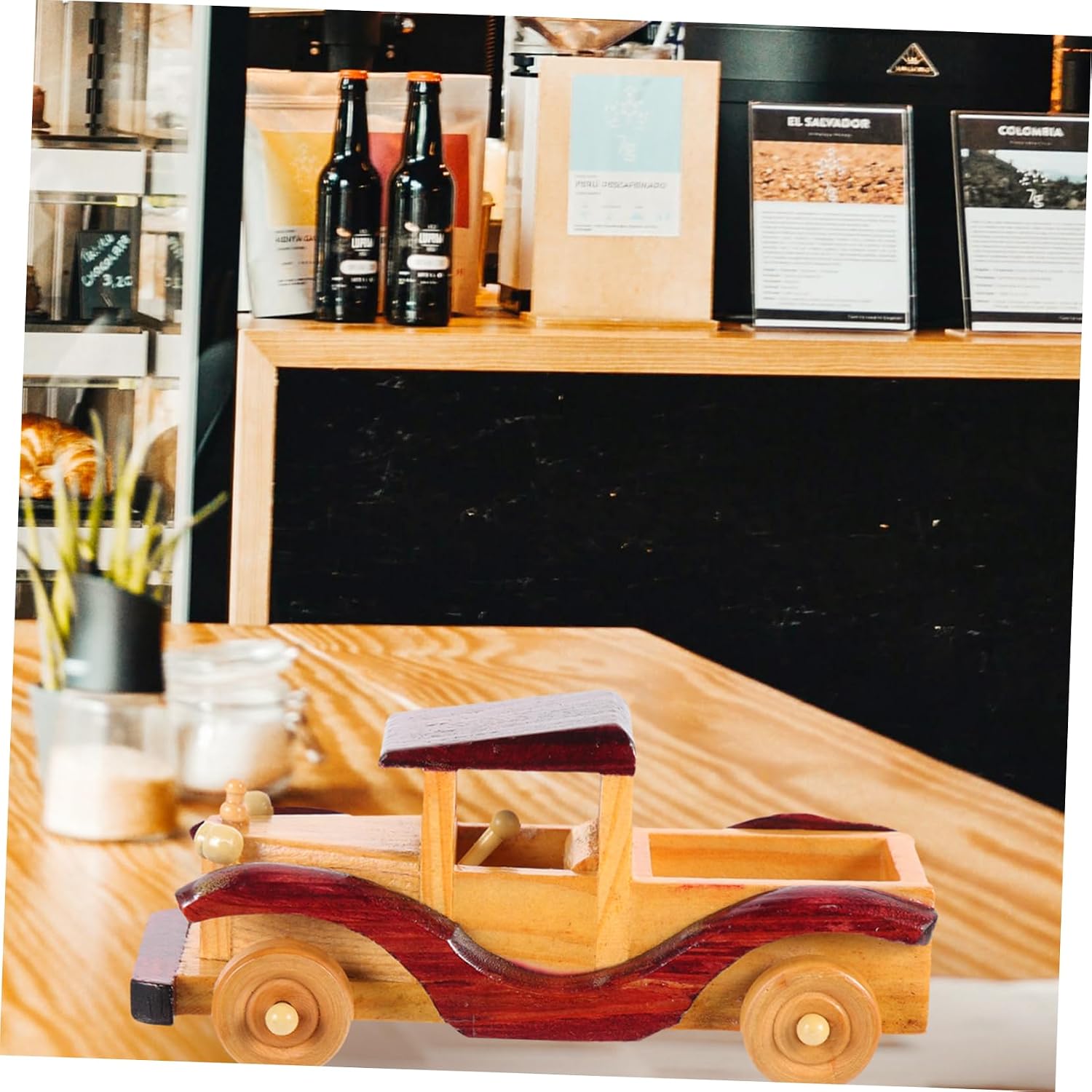 1pc Vintage Car Model Retro Style Wooden Craft Car Ornament Home Decor for Cabinet Desktop