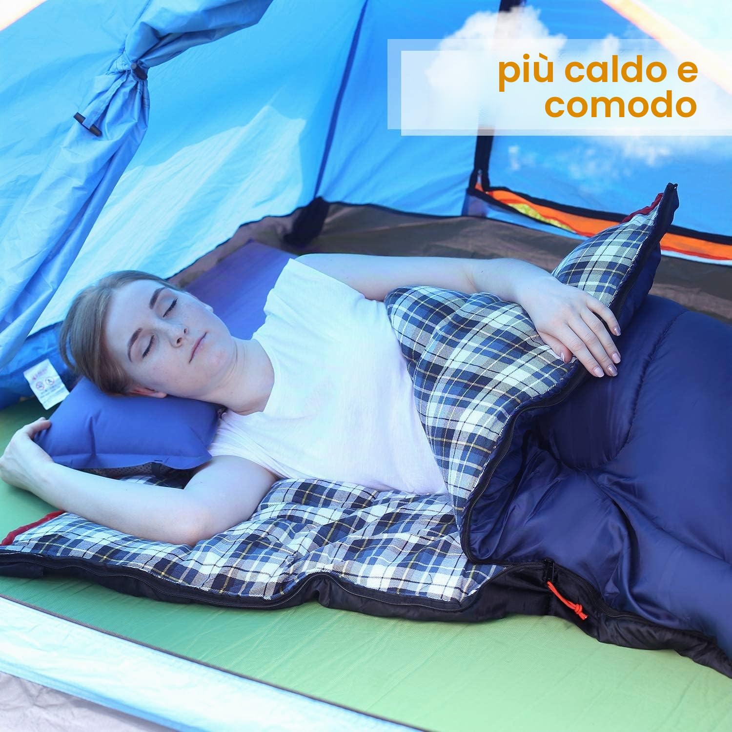 REDCAMP Sacco a pelo XL in cotone, caldo, per adulti, in flanella, 3-4 stagioni | Sacco a pelo con imbottitura da 1000 g, per inverno, freddo, pesca, campeggio, morbido, comodo, compatto, leggero, blu