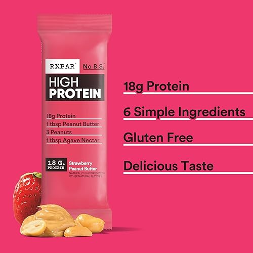 Miniatura 4 de RXBAR Barras altas en proteínas, sin gluten, aperitivos de proteínas, mantequilla de maní y fresa, caja de 25.3 onzas (12 barras)
