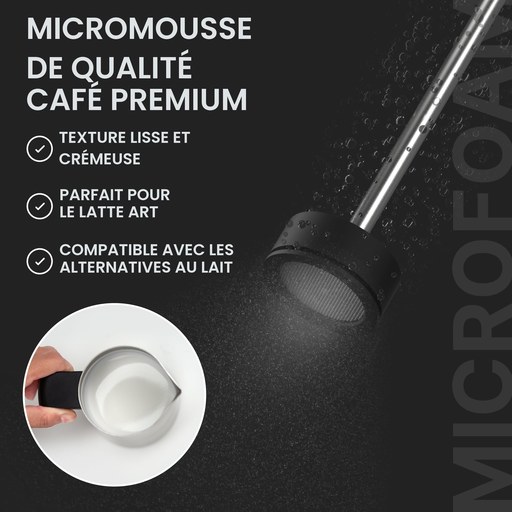 Subminimal NanoFoamer Lithium, Mousseur à Lait Électrique Rechargeable USB-C, Mousse de Lait Professionnelle pour Latte Art, Microfoam de Qualité Barista à La Maison, Accès à la MasterClass Inclus