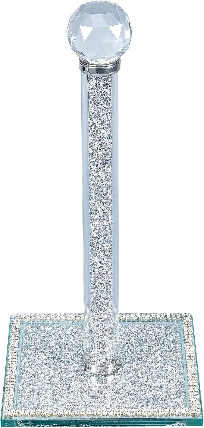 Hochance Silvery Crystal Standing Paper Towel Roll Holder Countertop Weighted Rack,Glam Cute Bling Rhinestone Jeweled Diamonds Modern Decoration Christmas Housewarming Gifts for Kitchen Home Bar