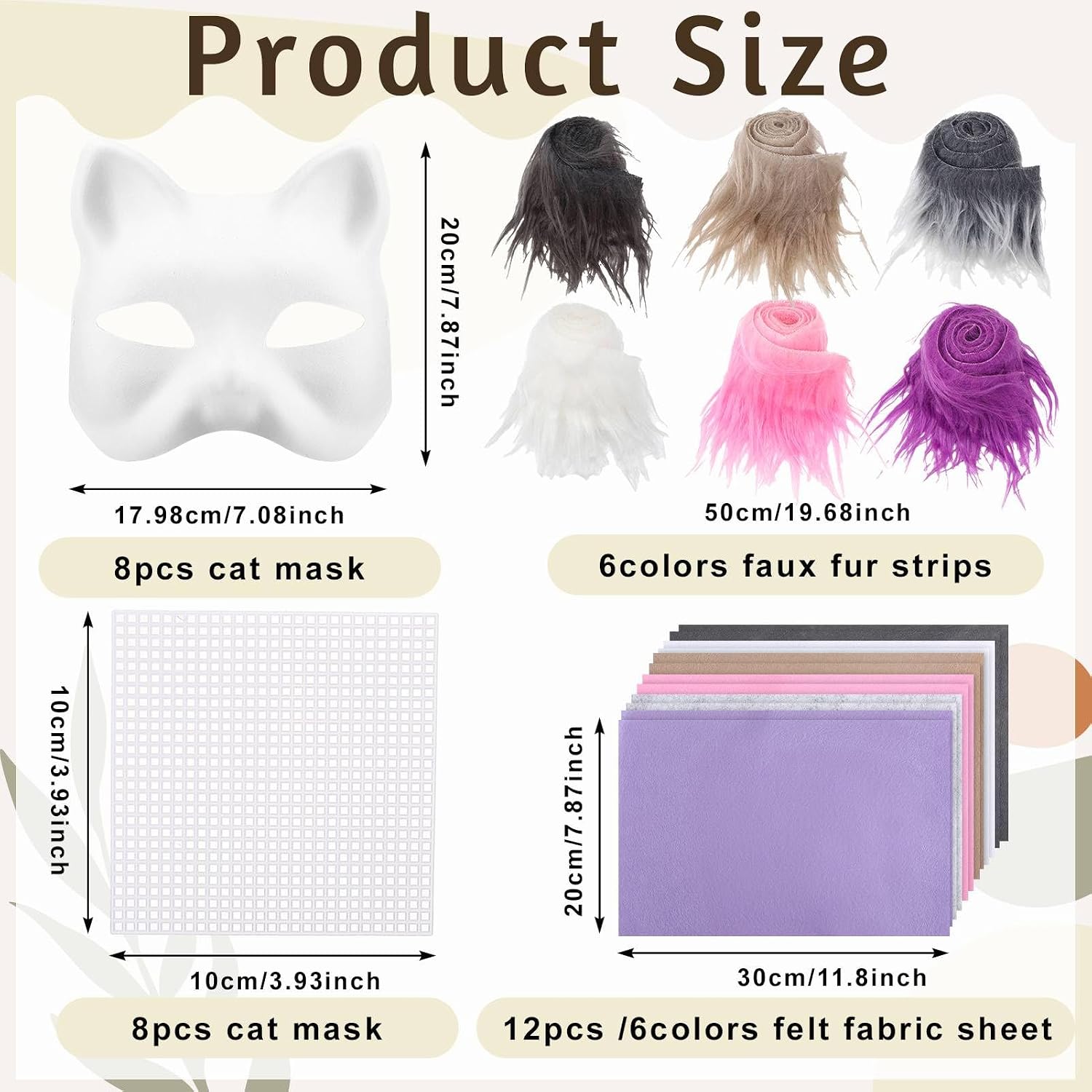 8 PCS DIY Therian Cat Mask Set With Fur Eye Mesh for Halloween Masquerade