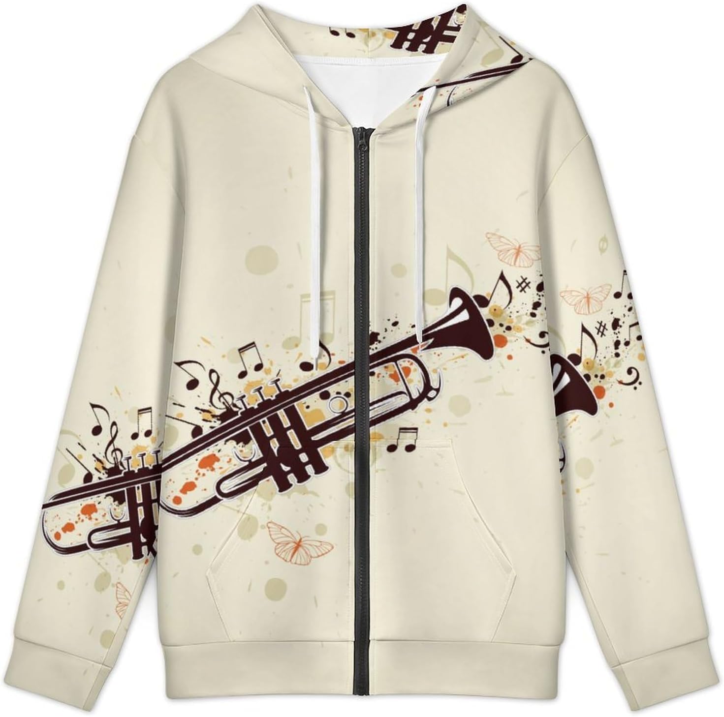 Trumpet And Notes Men's Hoodie Full-zip Hooded Sweatshirt Zip-up Pockets Jackets