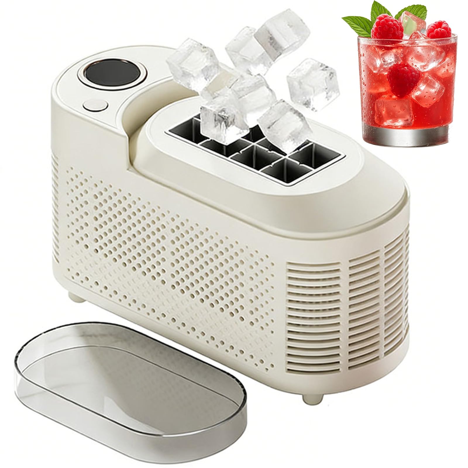 Máquina de hielo portátil, máquina de hielo de sobremesa de 120 W para el hogar, oficinas, camping y viajes, bajo nivel de ruido, automática, produce de 8 a 10 cubitos de hielo por ciclo (8Ice).
