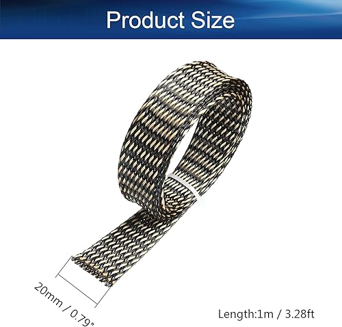 Miniatura 2 de Bettomshin 1 funda de organización de cables de 3.28 pies (3.3 ft), 0.79 pulgadas de ancho, protector de cable PET negro y dorado, tubo de telar de