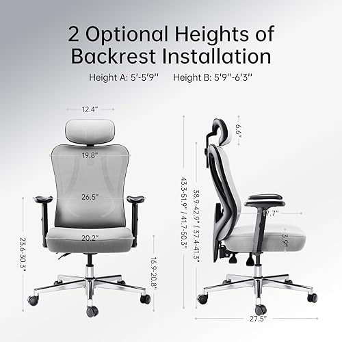 Miniatura 23 de Hbada P3 Silla de oficina ergonómica con soporte lumbar ajustable 2D, silla de oficina con reposacabezas y reposabrazos ajustables, función de
