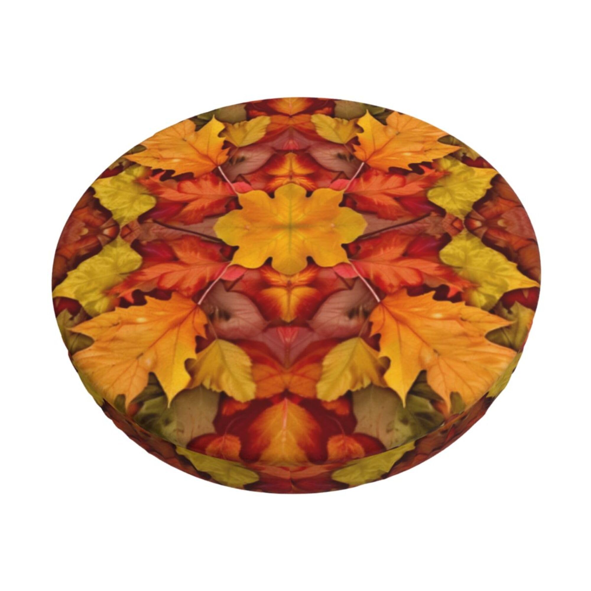 Velvet Round Stool Covers, 3 Layers Bar Stool Seat Cover with Thin Pad, Autumn moods Bar Stool Cushion Cover Elastic Barstool Slipcovers for Dia.12-14" Chair