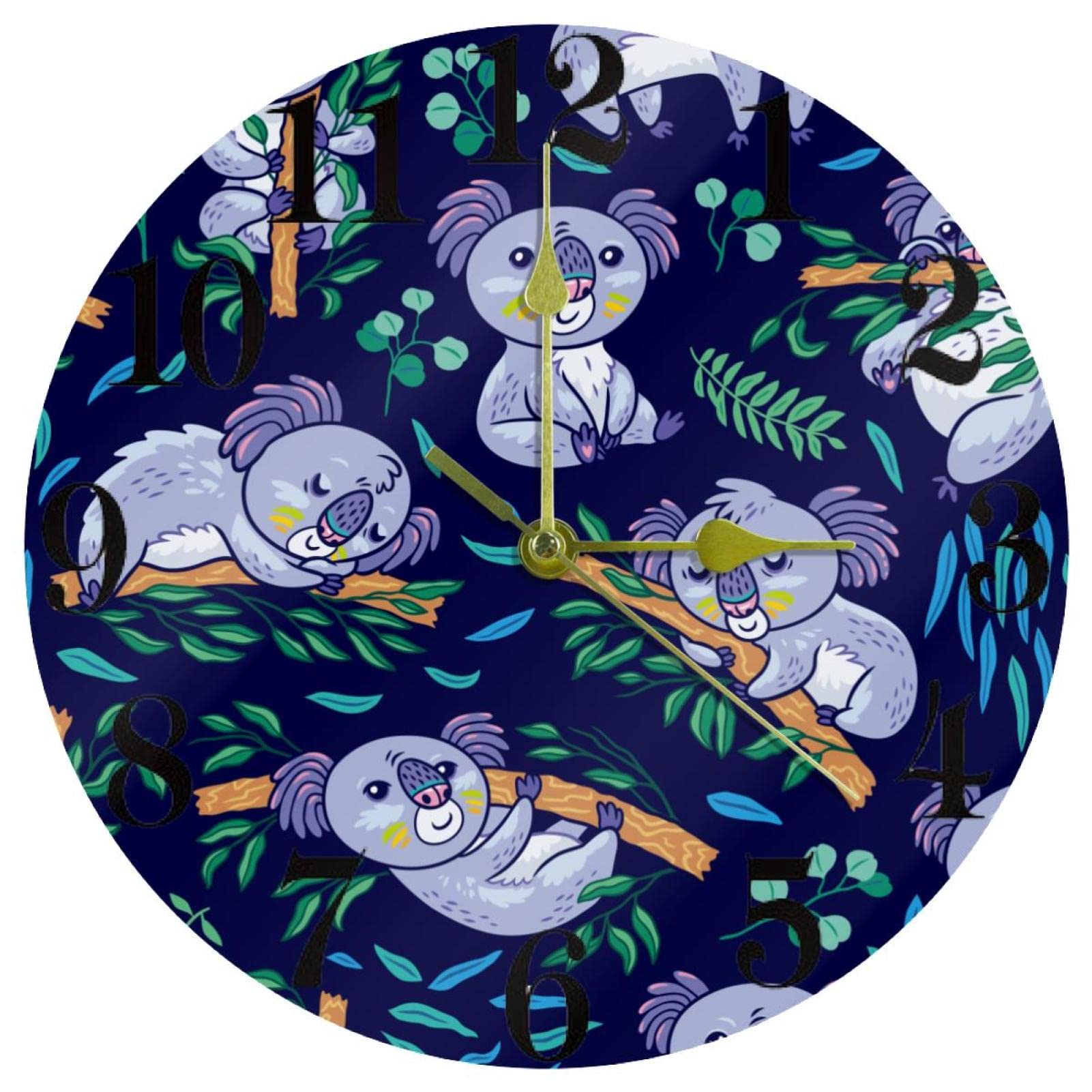 Horloge murale ronde Koala dans la cuisine et le bureau sans aucun tic-tac