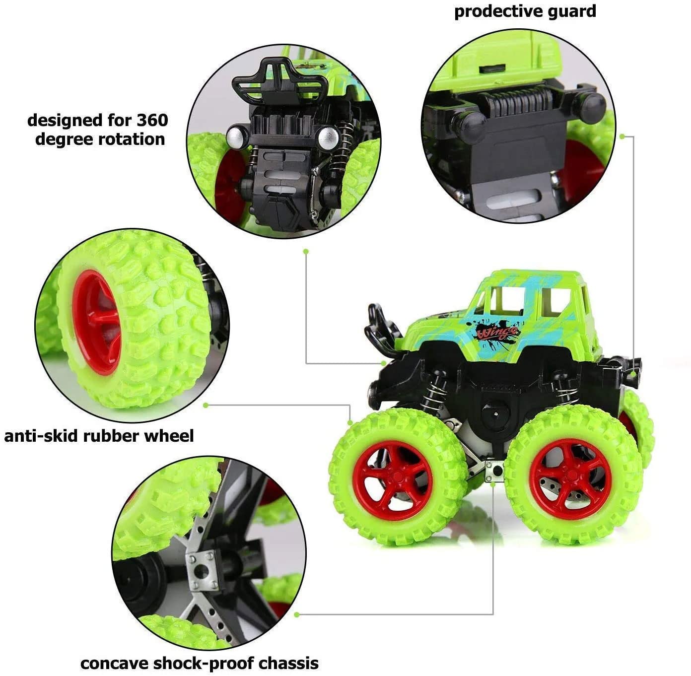 KOBBET® Big Size Monster Truck Friction Powered Cars Toys, 360 Degree Stunt 4wd Cars Push Go Truck for Toddlers Kids Gift Car Toy, a Toy for Kids, Best Return Gift Party Favor Gift (Pack of 2 Car) 1