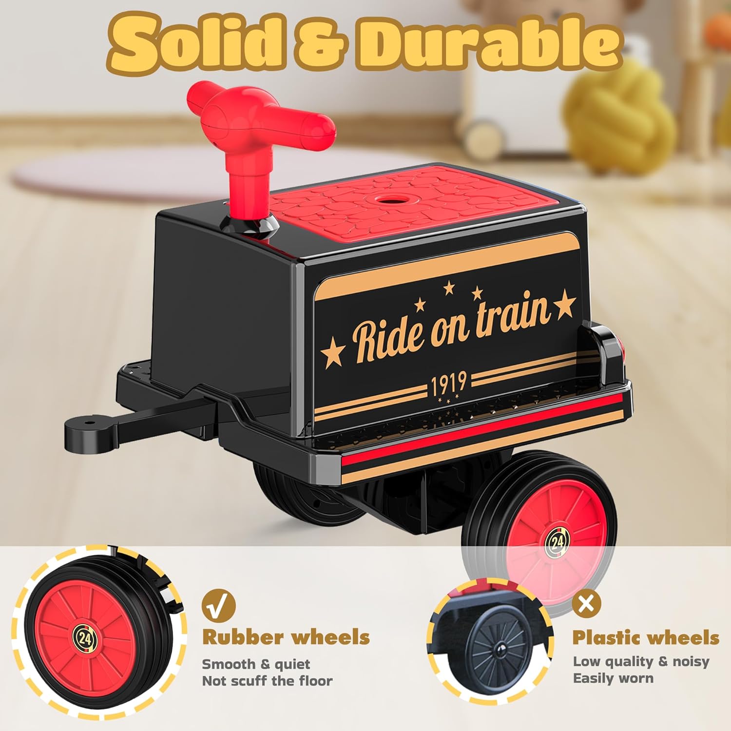 Train Carriage for ANPABO 12V Ride on Train, with Storage Space, Smooth Handle & Vintage Decals Design, Red