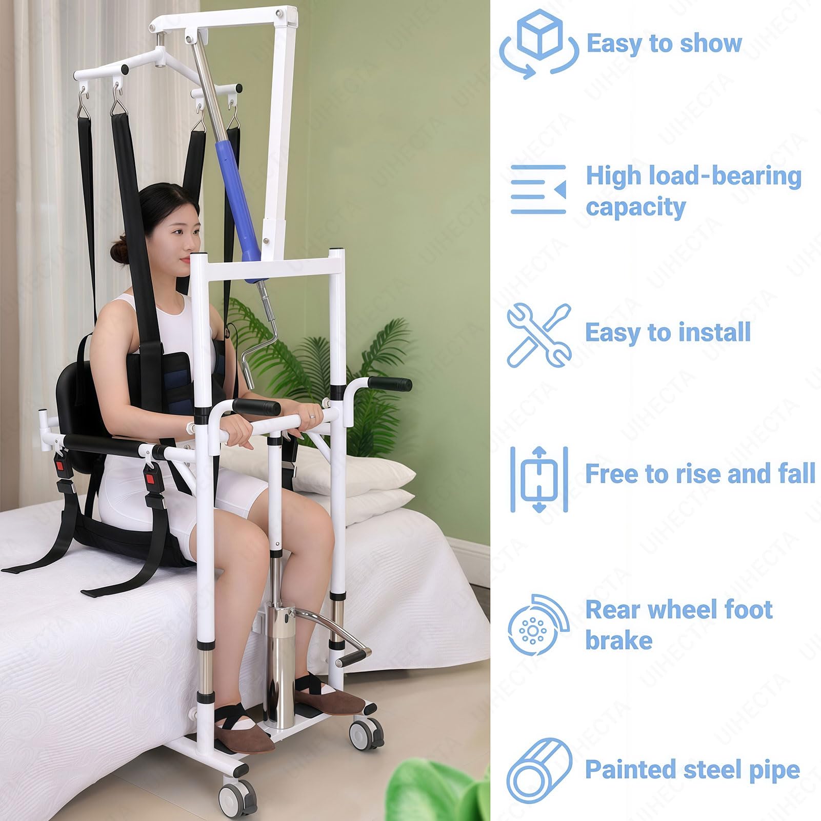GrúA HidráUlica para Personas Mayores, Silla De Traslado con GrúA EléCtrica para Pacientes, Altura Ajustable, con Mesa, Silla Ducha con ElevacióN, para Personas Discapacidad
